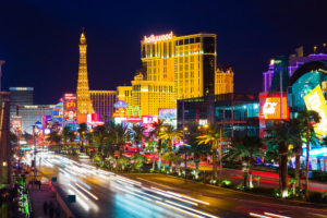 Image of the Las Vegas, NV strip lit up during the night. Looking for date night ideas for you and your partner? Learn places to go here! If you're looking for new ways to learn effective skills in your life learn how DBT therapy in Las Vegas, NV can help!