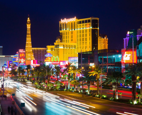 Image of the Las Vegas, NV strip lit up during the night. Looking for date night ideas for you and your partner? Learn places to go here! If you're looking for new ways to learn effective skills in your life learn how DBT therapy in Las Vegas, NV can help!